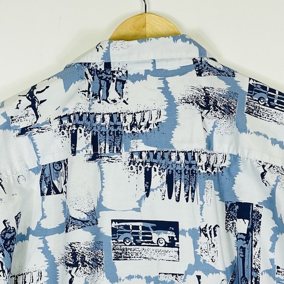 Murf Vintage Surf Theme Blue White Short Sleeve Button Front Top Shirt Mens 2XL - Picture 6 of 8